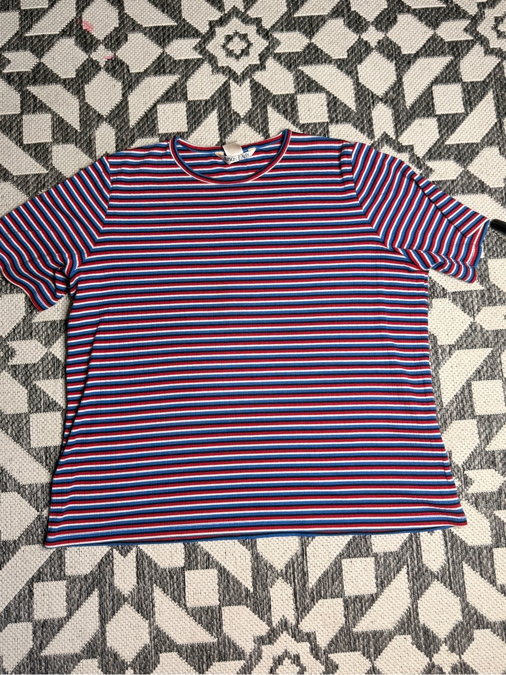 Striped Crewneck T‑Shirt in Blue, Red & White